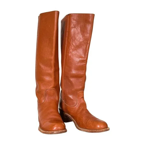 Vintage FRYE Tall Boots Made in USA Leather Riding Campus Boots Brown 8.5 B - Picture 2 of 7